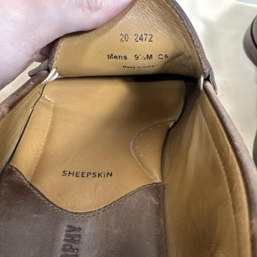 Johnston & Murphy Men 9.5 M Brown Sheepskin Leather Penny Loafers Moc Toe Career